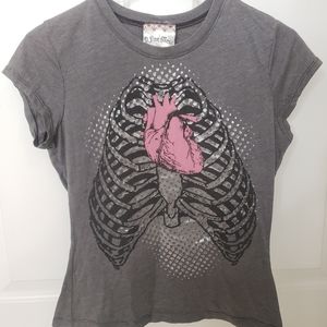 A Fine Mess Vintage Silver Foil Ribcage Heart Babydoll Tee